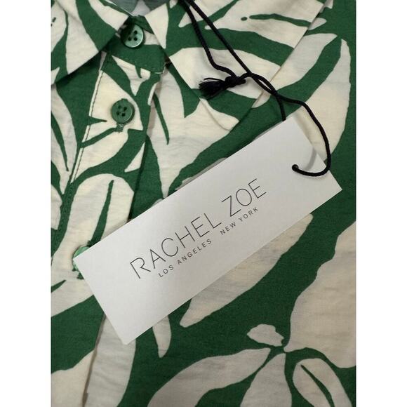 RACHEL ZOE NWT XS Green White Tropical Leaf Print Tie Front Shirt - Picture 4 of 5